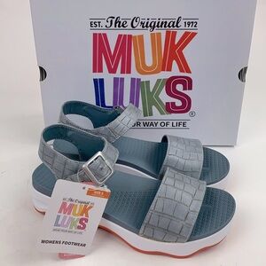 Muk Luks Dusty Blue Buckle Sandals Sz 8 Cushion Non Skid Adjustable Open toe NWT